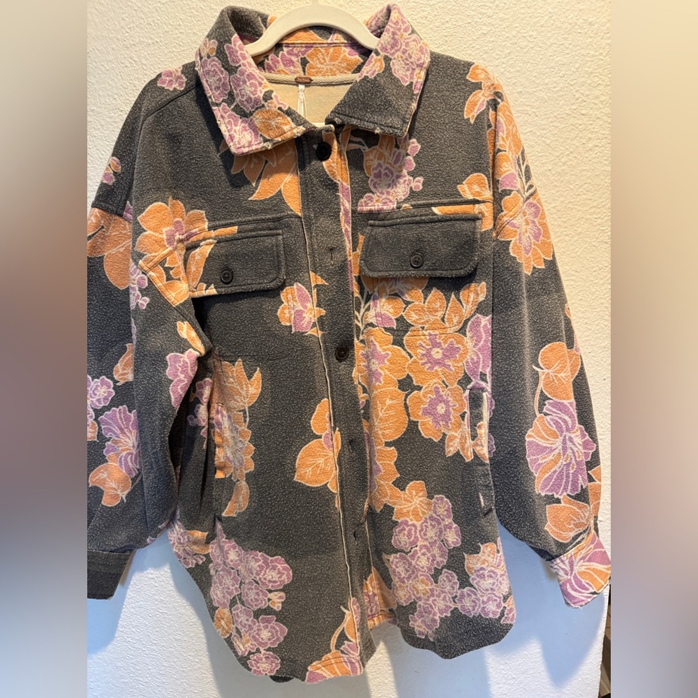 Free People Printed Floral Ruby Shacket/Jacket in Charcoal Small NWT - Picture 7 of 12
